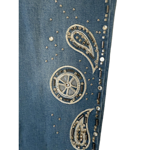 Cristina Y2K Jeans Womens 12 Embellished Paisley Straight Leg Rhinestone NWT - Picture 2 of 6